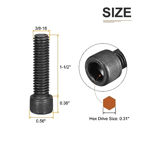 DTGN 3/8-16x1-1/2" Socket Head Cap Screws Bolts, 10Pcs 12.9 Grade Alloy Steel, Machine Hex Socket Screw, Hex Drive - Image 2
