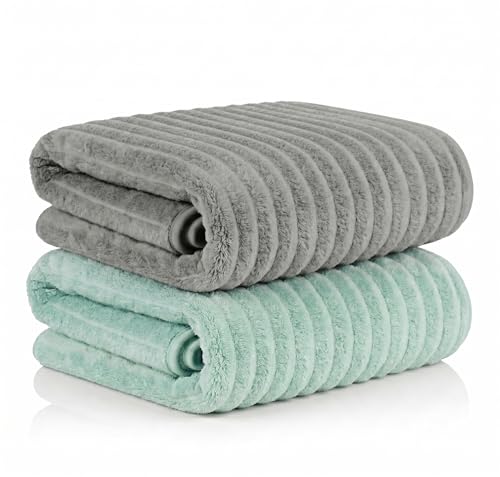 Image of Cotton Bolls Premium Microfiber Bath Towel - Ultra-Soft, Highly Absorbent, Superior Comfort, Durable and Elegant Design, 70x140 cm (2 Pcs Grey-Green)