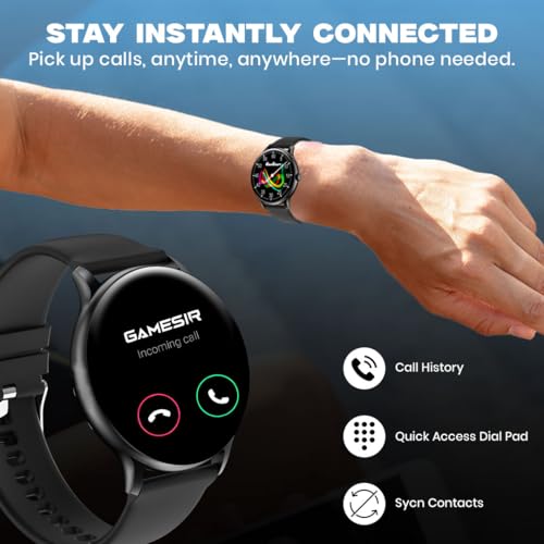 Image of GameSir Glavito Round Dial Smartwatch with 1.49 inch AMOLED Display, 100+ Sports Modes, IP67, Bluetooth Calling, Functional Crown Control, Health Tracking, 100+ Watch Faces for Men & Women (Black)