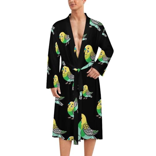 Cute Budgie Bird Mens Robe Nightgown Lightweight Knee Long Bath Robe Spa Bathrobe Loungewear
