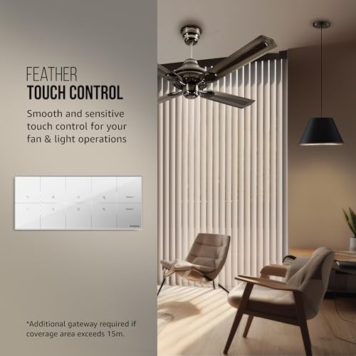 Image of Havells Crabtree iSense Smart Monoblock Touch Panel with1 Fan, 3 ON /OFF Switch, 1 Dimmer, 2 scene (White) I Compatible with 6M Gang Box I Mesh connectivity I Compatible with Alexa, Google Home