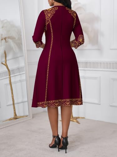 Image of PinkPatty Women's Casual 3 /4 Sleeve Midi Dresses Fit and Flare Church Work Dress with Pockets