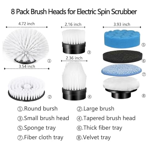 Image of Electric Spin Scrubber Replacement Heads 8 in 1 Cleaning Brush, for Electric Spin Scrubber of ANS-8051A /8050 Power Shower Scrubber,for Household and Heavy Oil Pollution Cleaning Black