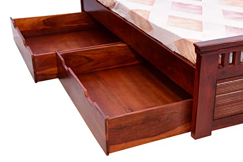 Image of Sheesham Wood King Size Bed with 4 Storage and 2 Bedside End Table for Home