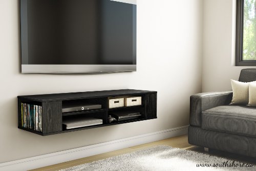 South Shore City Wall Mounted Media Audio/Video Console, Black Oak - Thumbnail 6