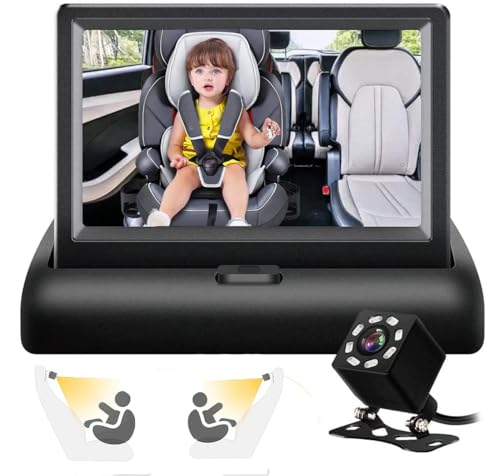 Image of NISFAR Baby Car Mirror,HD Night Vision Function Display, Safety Car Seat Mirror Camera Monitored Mirror with Wide Crystal Clear View, Aimed at Baby, Easily Observe the Baby’s Move (4.3inches)