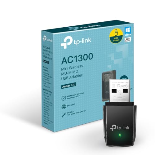 TP-Link AC1300 USB WiFi Adapter(Archer T3U)- 2.4G/5G Dual Band Wireless Network Adapter for PC Desktop MU-MIMO WiFi Dongle USB 3.0 Supports Windows 11 10 8.1 8 7 XP/Mac OS X 10.9-10.14
