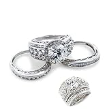 Victoria Wieck Rhodium Plated Sterling Silver Absolute Wedding Ring or Band 3 Piece Set Size 5(Sizes 5,6,7,8,9,10,11)