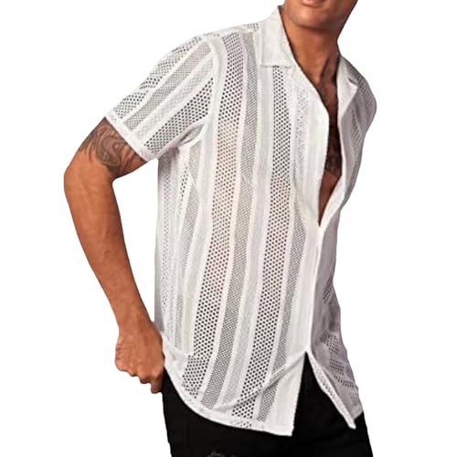 Male Street Casual Button Knitted Short Sleeved Shirt Top Men's Hollowed Out Shirt Casual Button Down Shirt4