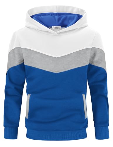 Arshiner Boys Color Block Pullover Hoodies Long Sleeve Casual Sweatshirt Size 12 White Blue