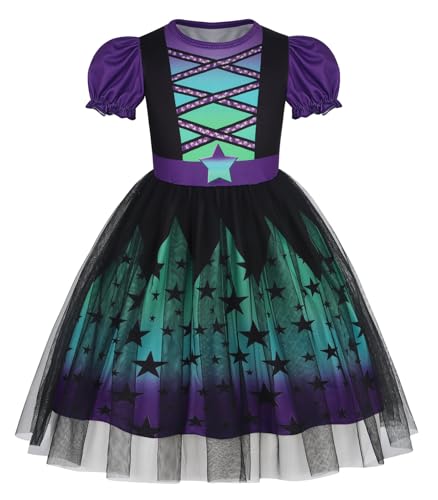 WonderBabe Girls Halloween Costumes Princess Puff Sleeve Dress Witch Costume Halloween Cosplay Dress up for Little Girls size 5-6