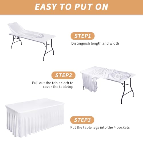 Fixwal Table Skirt, White Table Cloths for Rectangle Tables, Desk Skirt for 6 Foot Tables, White Spandex Table Covers for Folding Table - Image 4