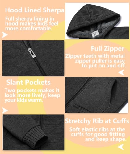 Image of V VALANCH Boys Hoodie Zip Up Fleece Lined Jacket Warm Sherpa Hooded Sweatshirts for Boys Girls 6-15 Years