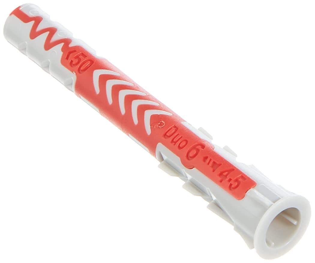fischer 557383 DUOPOWER Dübel, Grau/Rot, 6x30/750uds & DUOPOWER 6 x 50, Universaldübel, leistungsstarker 2-Komponenten-Dübel, Kunststoffdübel zur Befestigung in Beton, Ziegeln, Stein, 100 Stück