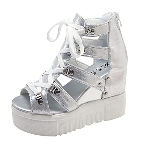 Mules et Sabots Femme Talon Sandales Chaussures D'Uniformes HabilléEs Blanche Lacets Autobloquants Bout Rond Black Mules Shoes for Women Animal Print(Argent,39)