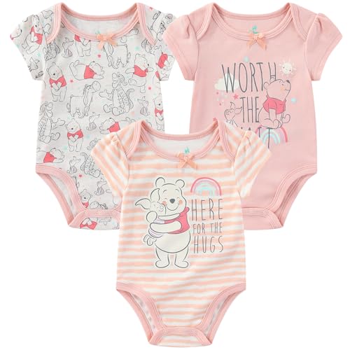 Image of Disney Minnie Mouse Winnie the Pooh Lilo & Stitch Nightmare Before Christmas Girls 3 Pack Bodysuit for Newborn and Infants