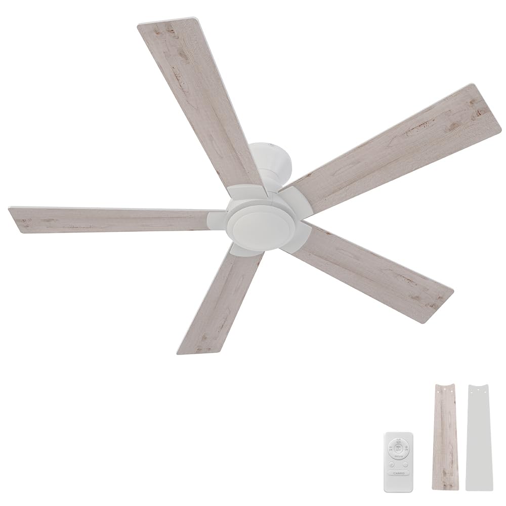 SMAAIR 52" Flush Mount Ceiling Fan without Light, Low Profile Ceiling Fan with Remote,10 Speeds Reversible DC Motor, 2 in 1 Plywood Modern No-Light