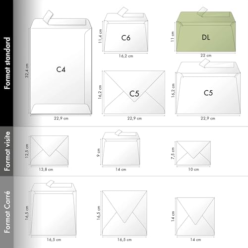 Clairefontaine 55475C - Packung mit 20 Umschläge Pollen, Format DL, 110 x 220 mm, 120g, ideal für Einladungen und Korrespondenz, Knospengrün, 1 Pack
