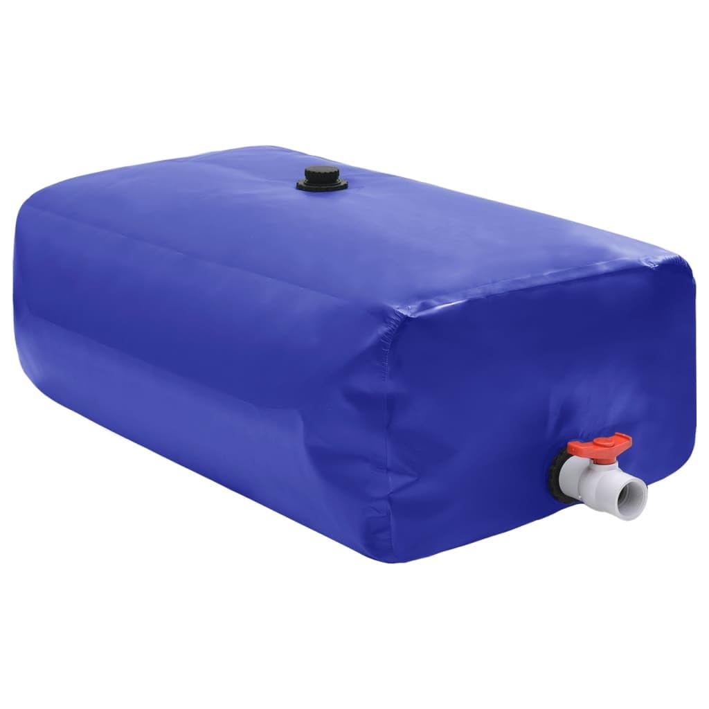 vidaXL1000L Foldable PVC Water Tank with Tap - Blue, Portable Water Storage Container for Gardens, Camping & Outdoors, Rectangular
