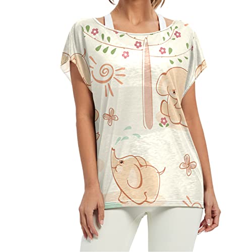 Fondo De Pantalla De Elefantes Lindos Camiseta Manga Corta Cuello Redondo para Mujer Camisetas Sueltas y Cómodas para Niñas