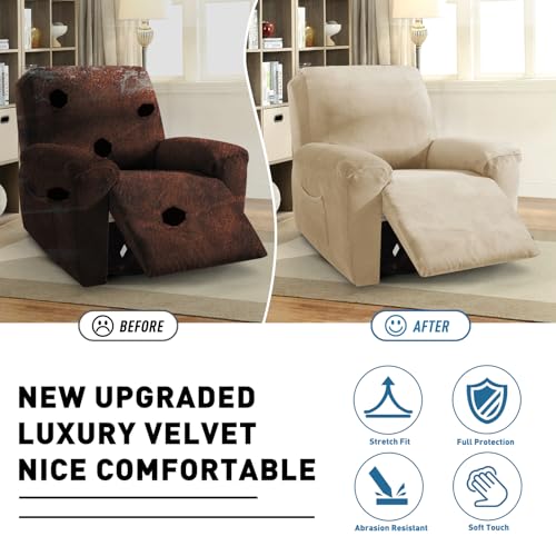 Image of ZNSAYOTX 2026 Velvet Oversized Recliner Cover 3-Piece, Luxury Plush Recliner Chair Covers with Elastic Band & Ties Stay in Place, Stretch Reclining Slipcover for Lazy Boy Soft Washable (Camel)