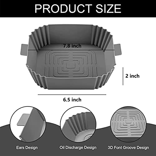 Image of Air Fryer Liners I Round Silicone Basket Baking Tray I Pot with Ear Handles I Nonstick Reusable Heat Resistant I Cooking Oven Insert Accessories (Grey+Grey)