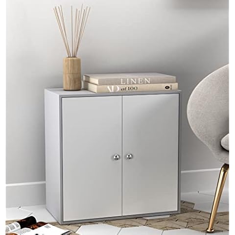 URBNLIVING 2 Tier Wooden Storage Cabinet with White Doors Cover