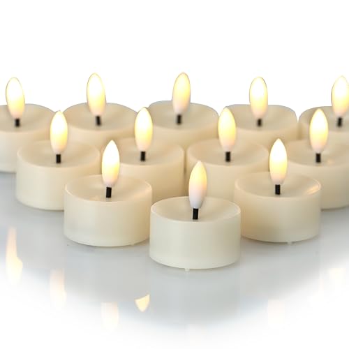 Image of CANDLE CHOICE Battery Operated Flameless Tea Lights Realistic Black Wick Bright Flickering LED Tealight Candles for Wedding Table Centerpieces Halloween Christmas Decorations Batteries Incl. 24 Pack