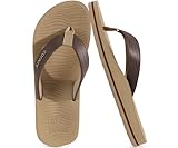 Picture of COFACE Men's Flip Flops Comfortable Yoga Mat Cushion Thong Sandals with Arch Support Casual Summer Beach Slides For Man, Brown Beige Size 10.5