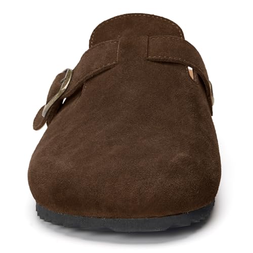 Image of ZUSERIS Suede Clogs for Women Men Wide Width Leather Mules | Soft Cork Footbed,Arch Support,Comfort Potato Shoes