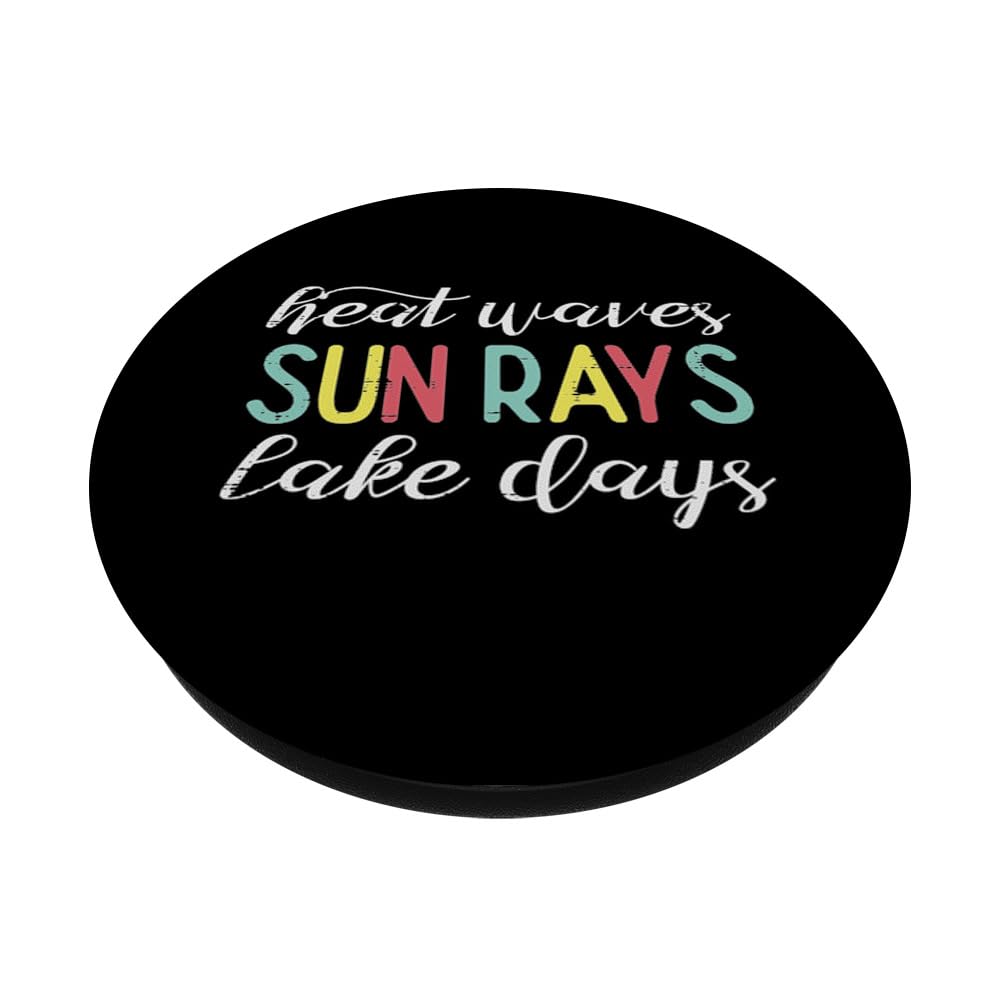 Heat Waves Sun Rays Lake Days Boat Pontoon Men Women Kids PopSockets Swappable PopGrip, Black - Image 2