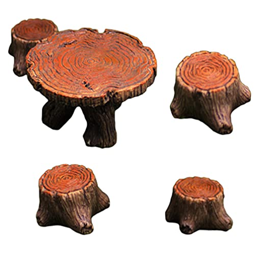 Cabilock 5Pcs Miniature Table And Chairs Set Fairy Garden Furniture Ornaments Dollhouse Resin Fairy Tree Stump Stool Bench For Micro Landscape Decor #TOP2
