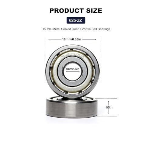 Image of 10 PCS 625-ZZ Double Shielded Ball Bearings 5x16x5 mm, Precision P6 /ABEC 3, High Speed Chrome Steel, Pre-Lubricated for Smooth RPM Performance