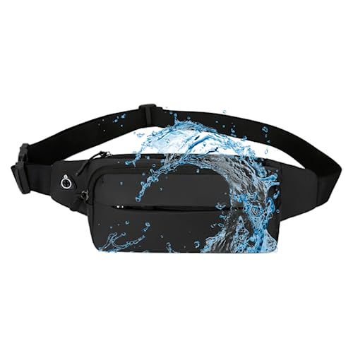 Riñonera Hombre Mujer Impermeable con 4 Bolsillos, Resistente al Agua y Transpirable,con Hueco para Auriculares, Ideal para senderimo y Deportes al Aire Libre.(Negro)