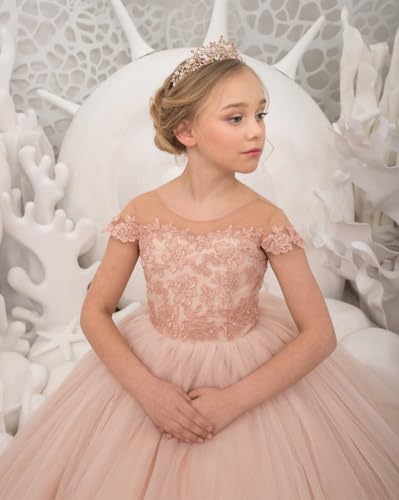 Lace Applique Flower Girl Dresses for Wedding Tiered Tulle Princess Pageant Dress Long Ball Gown for Girls3
