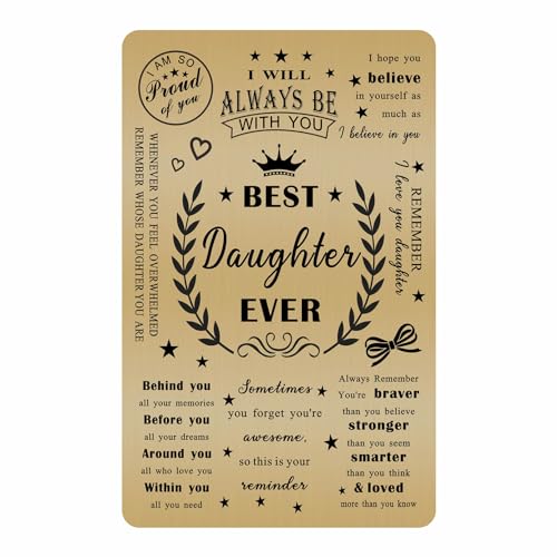 Emideary Brass Engraved Wallet Card for Daughter - Best Daughter Ever - Daughter Birthday Christmas Cards - Daughter Gifts from Mom Dad - Love My Daughter - Proud Daughter Gift