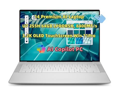 Image of NewDe.l.l 14 Premium (Previously XPS14) AI Laptop 14.5 inch 3.2K OLED TouchScreen Ultra 7 255H 64GB LPDDR5X, 8400MT /s RAM 1TB SSD Geforce RTX 4050 Graphics Backlit Webcam Fingerprint Win 11Pro Platinum