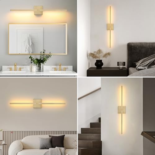 Image of Tanoxo Bathroom Vanity Light Fixtures,30 inch Rotatable LED Vanity Lights with 24W,Adjustable 3000K,4000K,5000K Light,Brushed Bathroom Wall Sconce Over Mirror,Gold