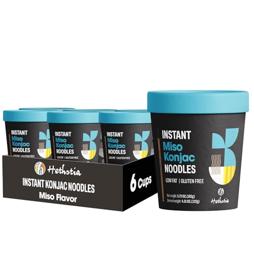 Hethstia Konjac Noodles Instant Miso Soup Cup – 6 Pack Low Carb Shirataki Angel Hair Pasta, Gluten-Free Shirataki Noodle Asian Ramen with Miso Broth, Keto-Friendly, Healthy and Quick Meal
