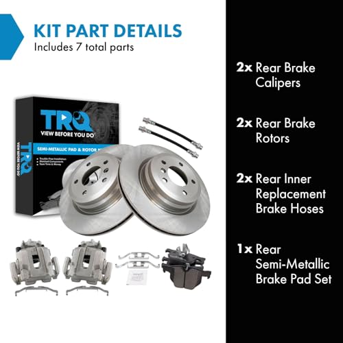 Image of TRQ Rear Brake Pad and Rotor Set Semi Metallic Calipers Compatible with 2006 BMW 330i 330xi 2009-2011 335d 2007-2013 335i 2011-2013 335is 2007-2008 335xi