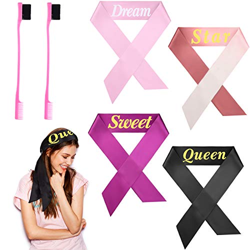 4 Pieces Edge Laying Scarf Wig Grip Band Non-slip Hair Wrap Silk Satin Wig Grip Headband with 2 Edge Brush Double Sided Hair Comb for Women Lace Frontal Wigs, Makeup and Yoga, 4 Styles