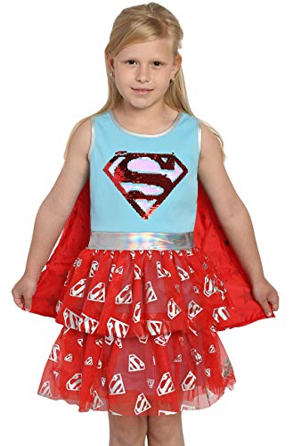 Disfraz de Supergirl para niña con lentejuelas brillantes, vestido de superheroína XS