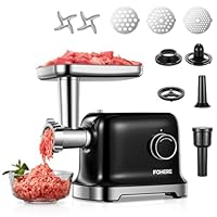 FOHERE Fleischwolf Elektrisch, 2000W Fleischwolf mit 2 Schneidklinge, 3 Schneidplatte (7MM/5MM/3MM), Wurst-Rohr, Kubbe-Formgerät, Hocheffizienter Fleischwolf für den Hausgebrauch, Schwarz