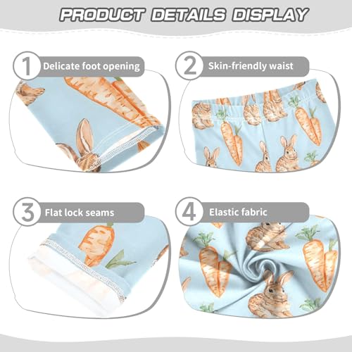 Rabbit and Carrot on Blue Girls Leggings Athletic Pants Tights Stretch Bottom3