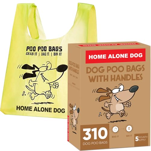 Dog Poo Bags - 310-Pack Dog Poop Bags with Tie Handles - Not on Rolls - Unscented - Large & Extra Strong - 36 x 18 cm