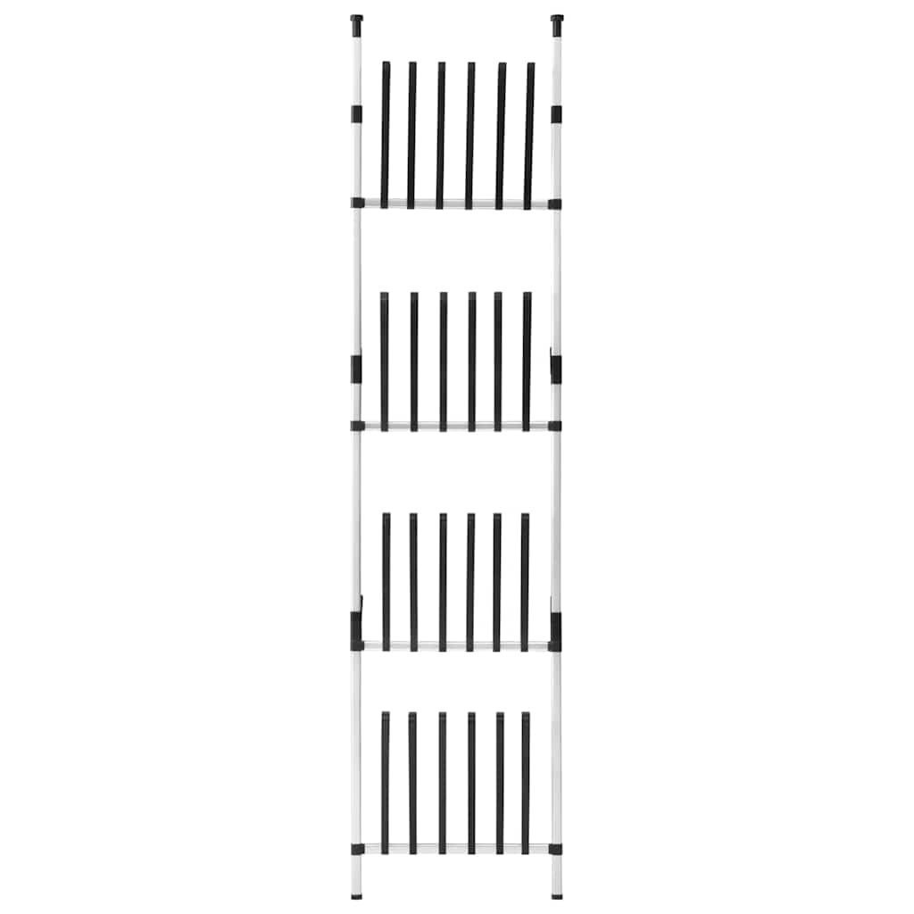 Teleskop-Stiefelregal aus Aluminium mit 4 Stangen, höhenverstellbar bis 3 m, platzsparend für 12 Paar Stiefel, Stabiler Schuhständer für Flur, Diele und Garderobe