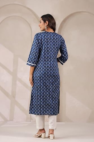 Image of Ichaa Women's Pure Cotton A-Line Ethnic V-Neck Kurta with 3 /4th Sleeve for Daily and Office Wear, in Plus Sizes