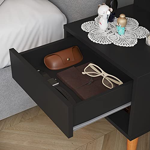 Mesa de Cabeceira Retrô Com 1 Gaveta Sleep Decor - Preto