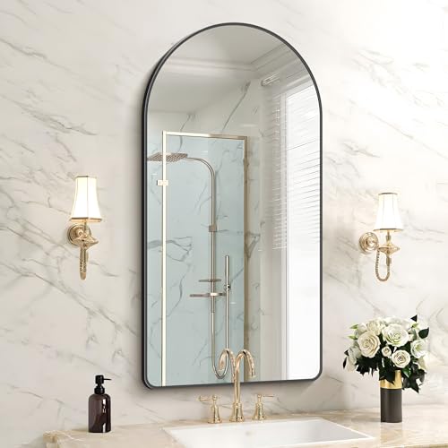 Image of FORBATH Large Arched Wall Mirror 40x20 Inch, Black Arch Bathroom Mirror with Aluminum Frame, Arched Mirror for Dresser, Fireplace,Entryway,Home Decor,Hanging or Leaning Against Wall