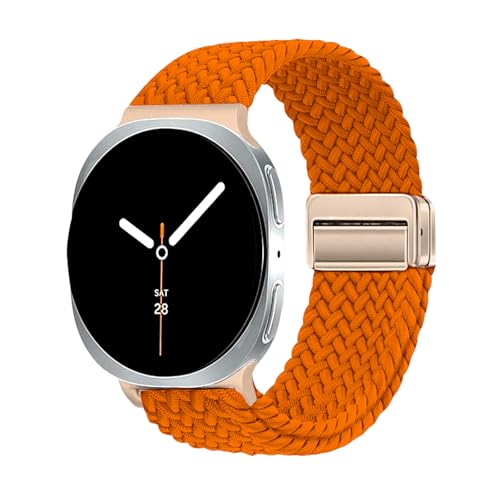 Image of Magnetic Braided Band for Samsung Galaxy Watch 9 8 40mm 44mm, Galaxy Watch8 Classic 46mm, One Click No Gap Elastic Stretchy Nylon Fabric Sport Strap for Women Men (Orange)